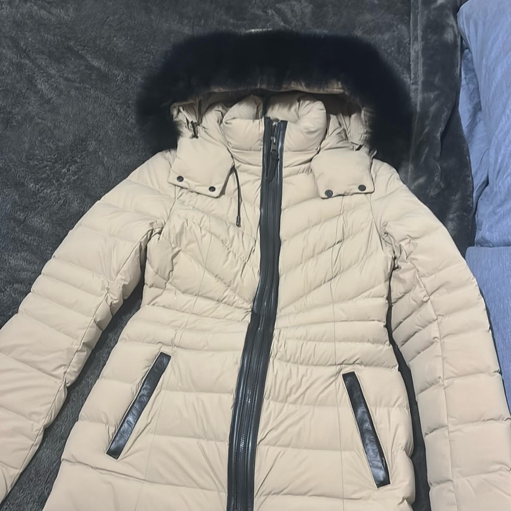 Light Brown Adali Mackage with black fur size Small never worn
